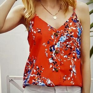 2X, NWOT Red floral multi print spaghetti, adjustable strap top. Poly/Spandex